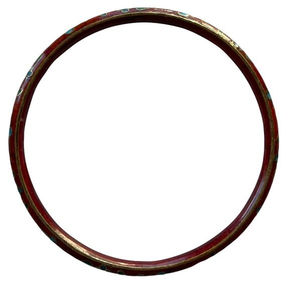 Vintage Cloisonne Red Bangle Bracelet - Picture 3 of 10